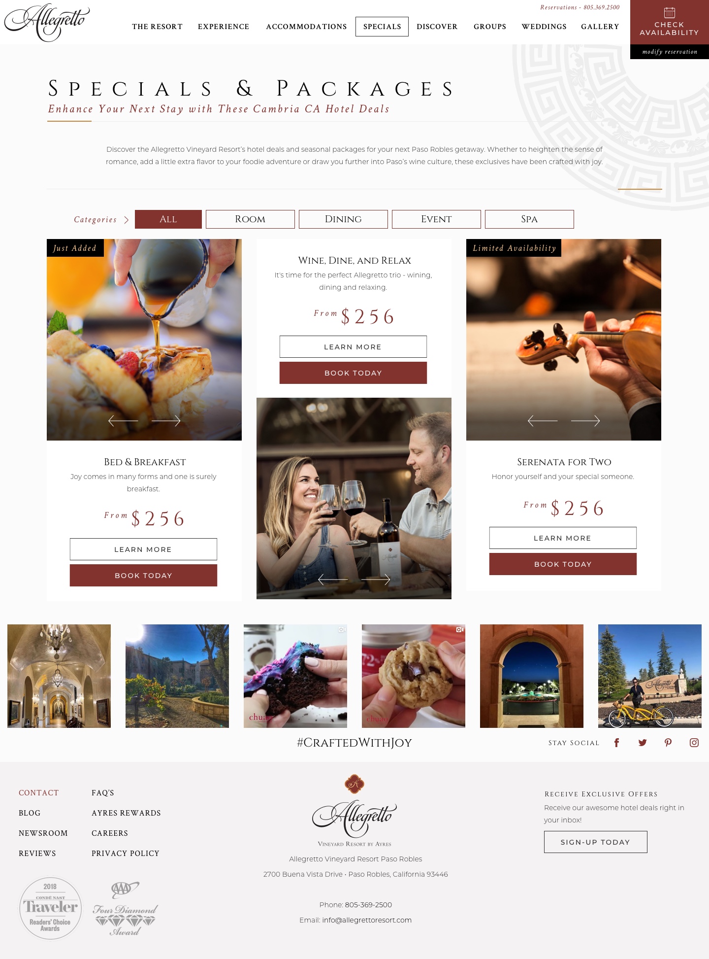 Allegretto Vineyard Resort - Specials & Packages