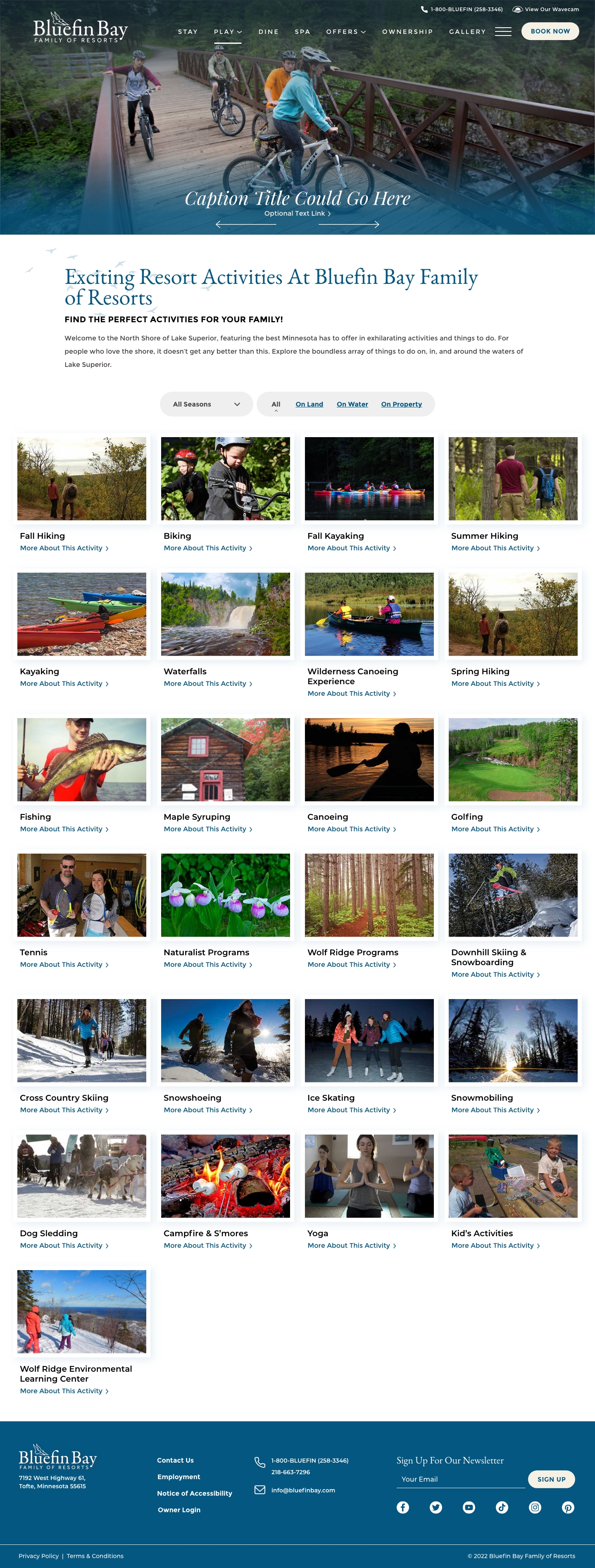 Bluefin Bay - Activities Page Design