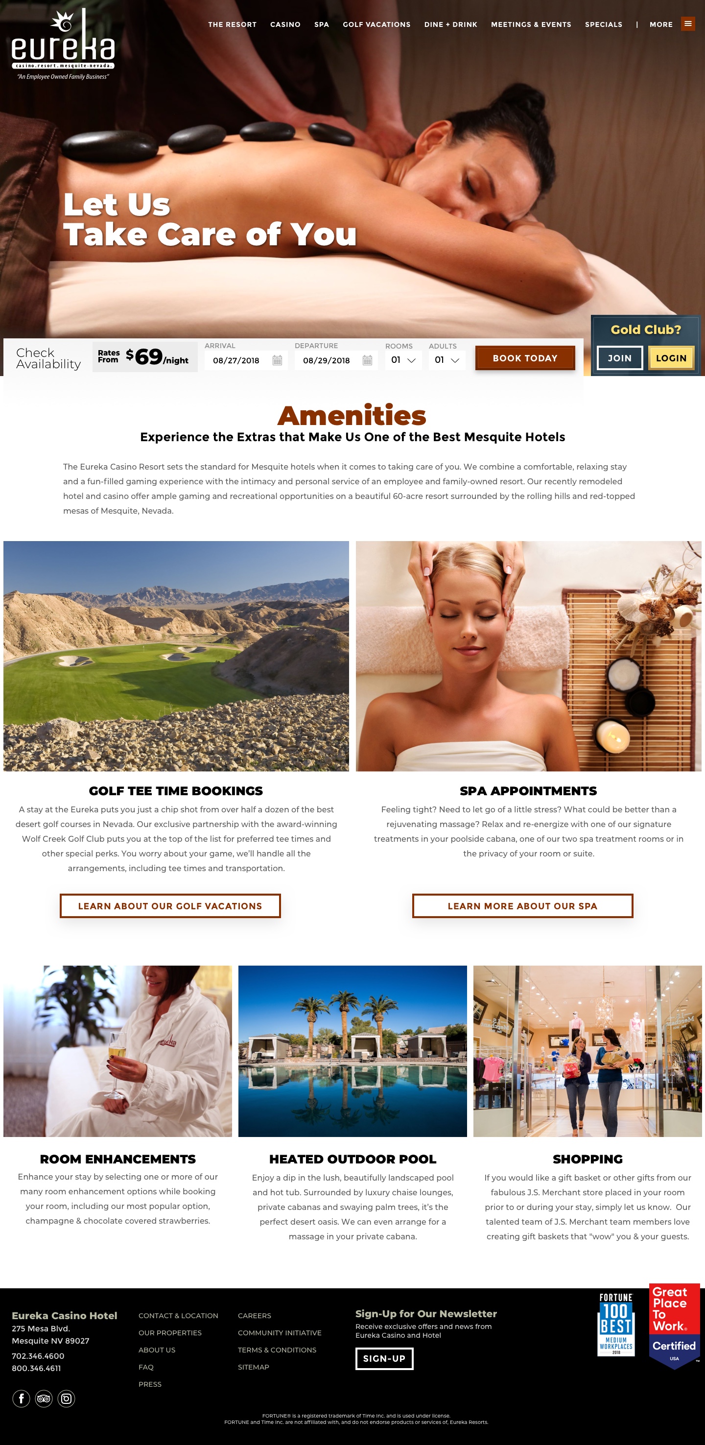 Eureka Casino Resort - Amenities Page Design