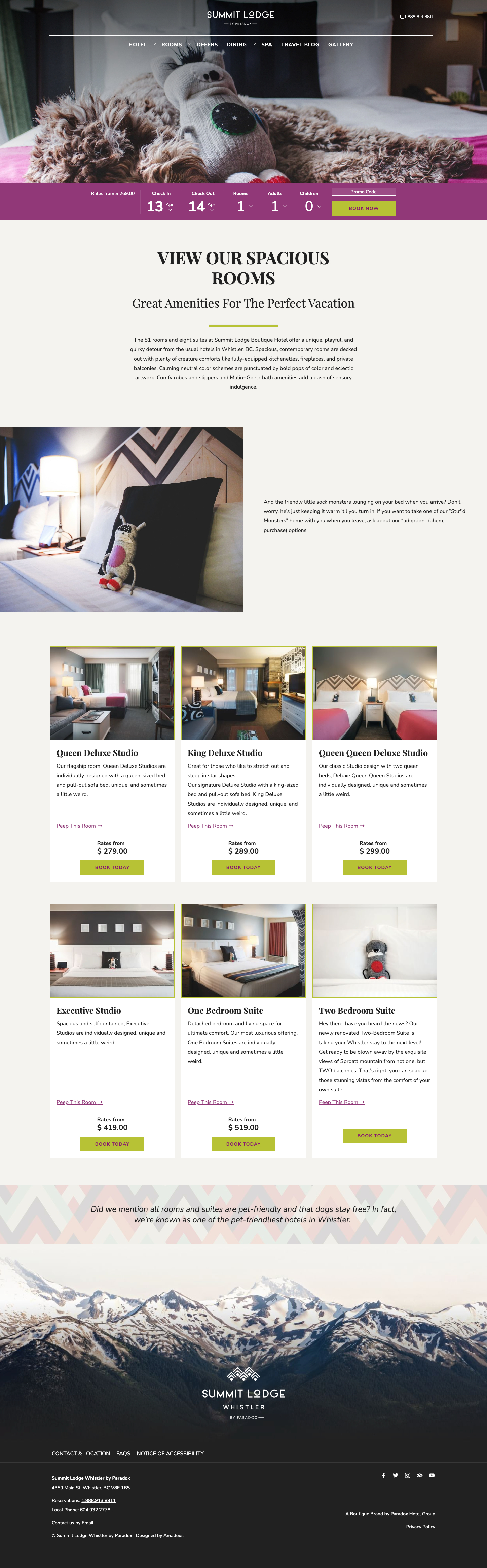 Summit Lodge - Rooms Page Design