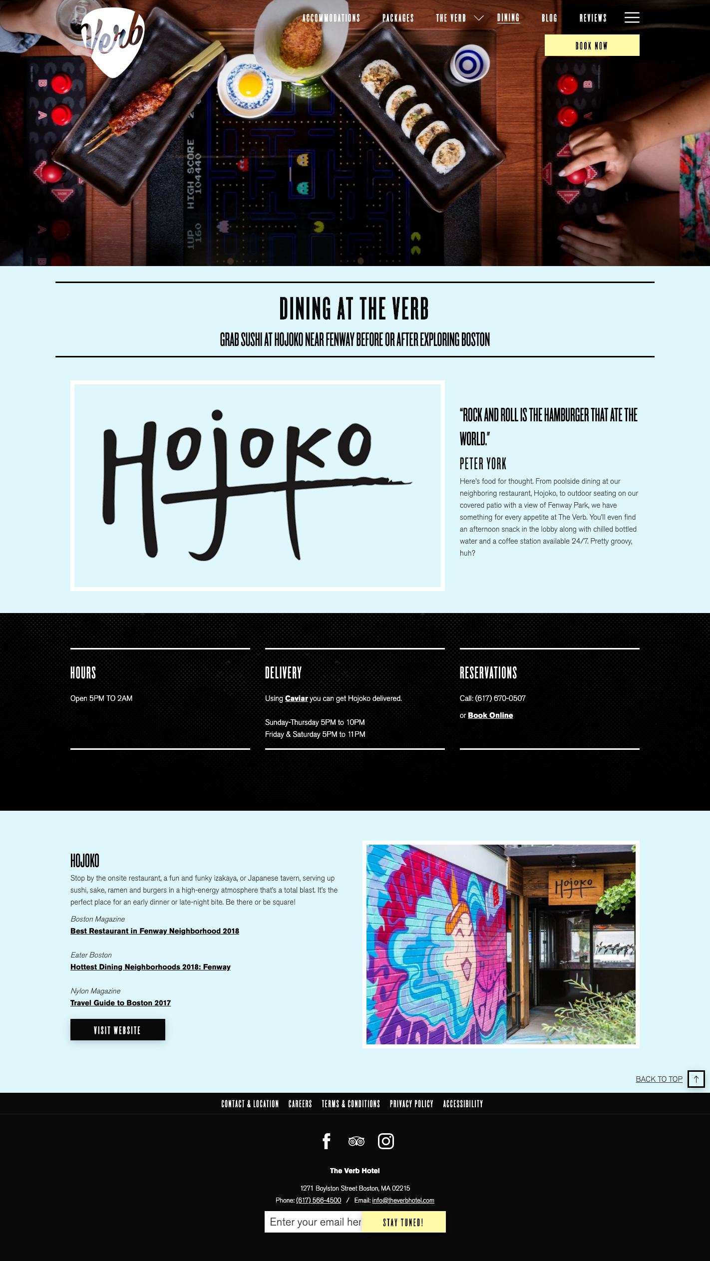 The Verb Hotel - Dining Page Design